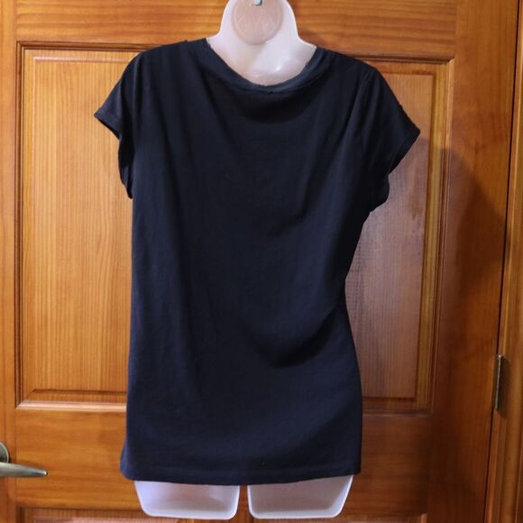 DKNY Black Blouse with Ribbon Flower Detail Business casual LARGE - Picture 9 of 11